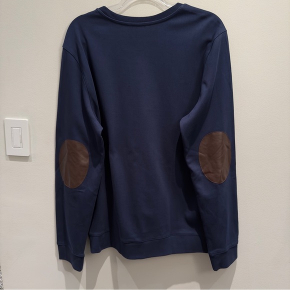 A.P.C. Navy Crewneck Sweatshirt w/ Brown Leather Elbow Patches Minimalist XL - Picture 8 of 8